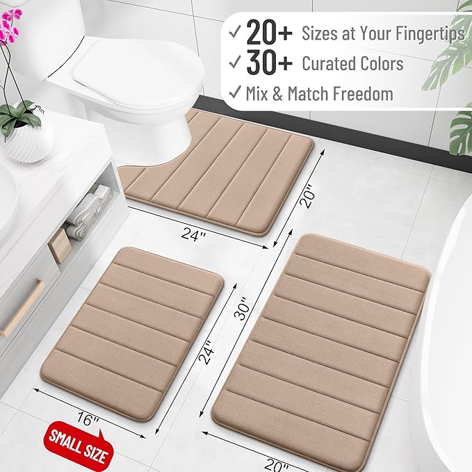 OLANLY Memory Foam Bath Mat 36x24, Super Soft Absorbent Bathroom Rugs, Quick Dry, Machine Washable Shower Floor Rugs, Bathmat Carpet, Bathroom Home Decor Accessories, Tan