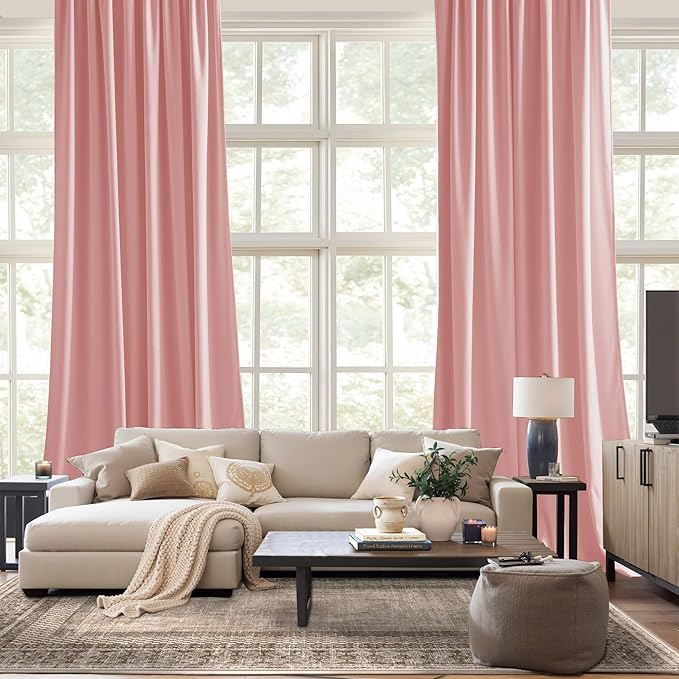 NICETOWN Pink Velvet Curtains 84 inch Long 2 Panels