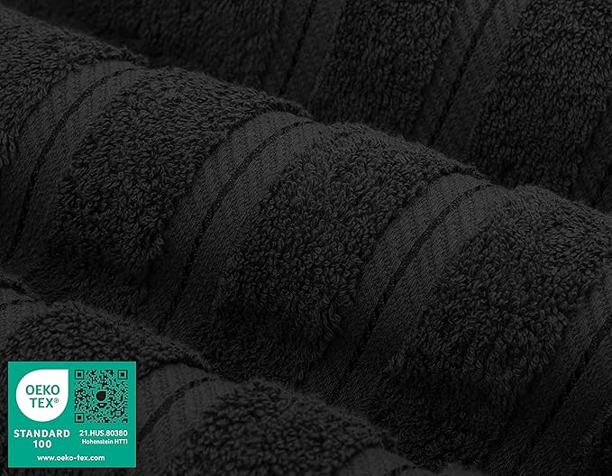 American Soft Linen Premium 3 Piece Towel Set, 1 Bath Towel 1 Hand Towel 1 Washcloth, 600 GSM 100% Cotton Turkish Towels for Bathroom, Black Towel Set