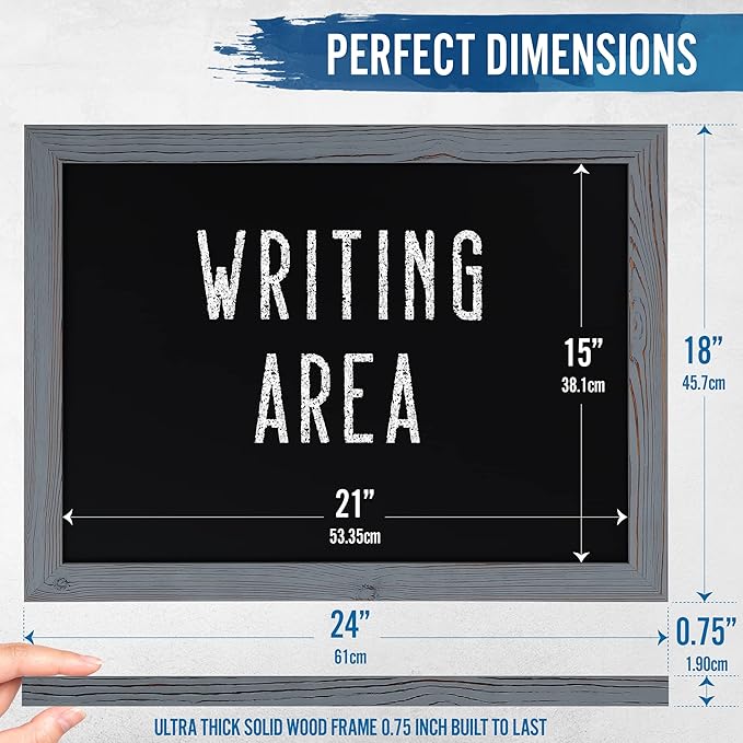 Rustic Grey Magnetic Wall Chalkboard, Large Size 18" x 24", Framed Chalkboard