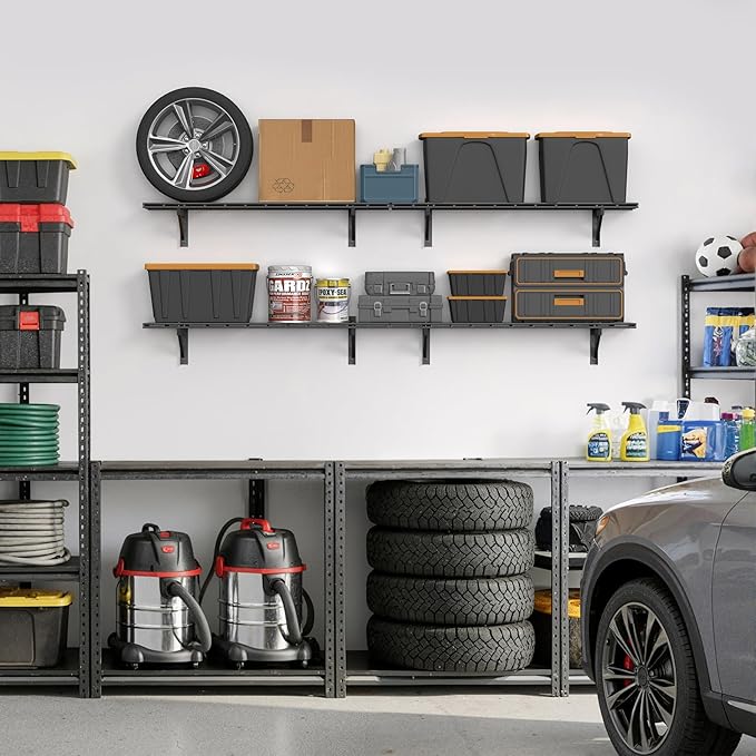 Jusgym 4 Pack Heavy Duty Garage Wall Shelving Set, Wall Mounted Garage Shelves
