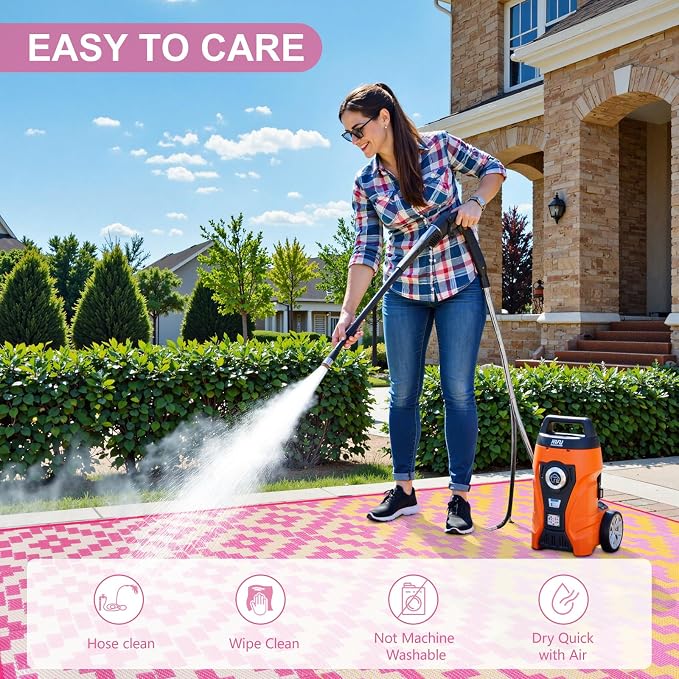 Anidaroel Ombre Outdoor Rugs 8x10 for Patios Clearance, Waterproof Camping Rugs for Outside RV, Reversible Plastic Straw Mat, Large Outdoor Area Rug for Deck, Backyard, Picnic(Orange&Pink,8‘x10')