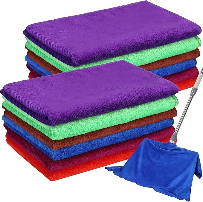 12 Pcs Extra Large Microfiber Cleaning Cloths Bulk 30 x 20 Washable Reusable Microfiber Rags Absorbent Cleaning Towels for Floor Glass Window Car Kitchen Bathroom House(Dark Color)