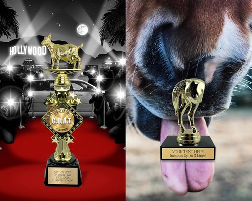 Awards4U Personalized Goat and Horse Butt Trophy Set - First & Last Place Trophies with Custom Plates
