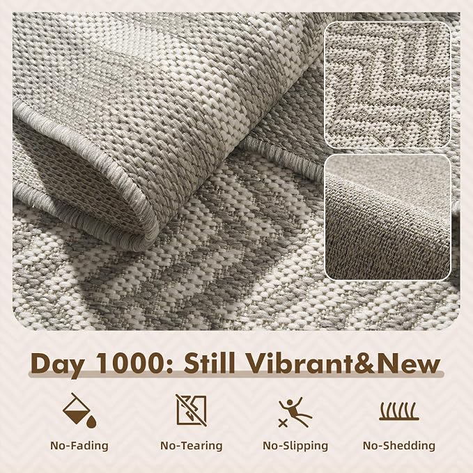 MontVoo-Outdoor Rug-Patio Rug 6x9 Polypropylene Indoor Outdoor Rugs Outdoor Carpet for Patio Deck Balcony Porch, Textured Weave, Durable for High Traffic, Fade-Resistant, Boho Farmhouse Silver Grey
