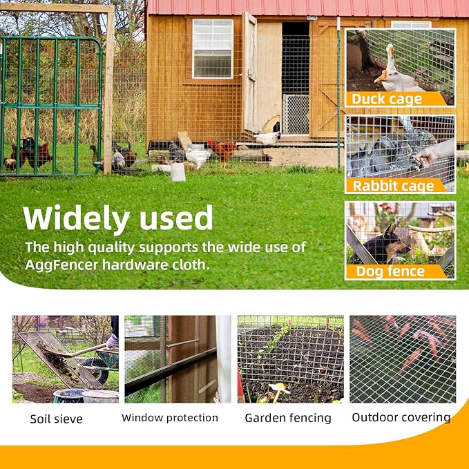 8inch x 50ft Hardware Cloth 1/2 inch Chicken Wire Fencing 19Ga, Hot Dipped Galvanized After Welding Garden Plant Supports Welded Metal Chicken Wire Fence, Poultry Animal Netting Cage Screen