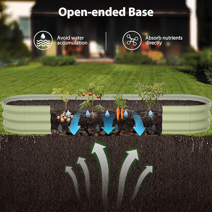 Winpull Raised Garden Bed Kit, 8x2x1 ft Galvanized Planter Box Outdoor, Oval Large Metal Raised Beds for Gardening Vegetables Flower Herb (Avocado Green)