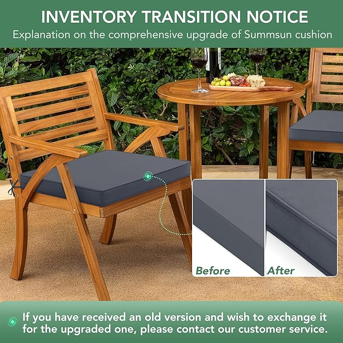 Outdoor Chair Cushions Set of 4: Waterproof & Fade Resistant Seat Cushion for Patio Furniture - 18.5 x 16 x 2 Inch Chair Pads with Ties and Hidden Zipper - Patio Chair Cushion Replacement, Dark Grey