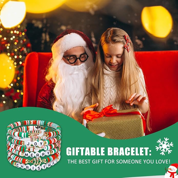 Artlunar 6 Pack Christmas Bracelets: Joy & Merry Candy-Style Stacks for Women & Teens - Perfect Christmas Gifts - Age 3 to Adult