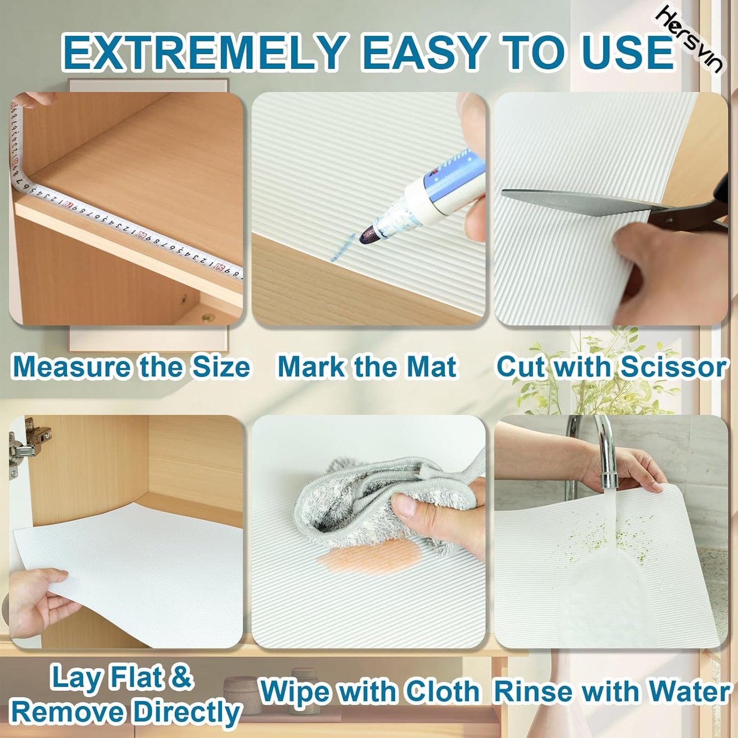 Shelf Liners 20 in x 20 ft EVA Drawer Mats, Non-Adhesive Cupboard Protector, Kitchen Cabinet Lining Fridge Liner (White Stripe, 50.8x610cm)