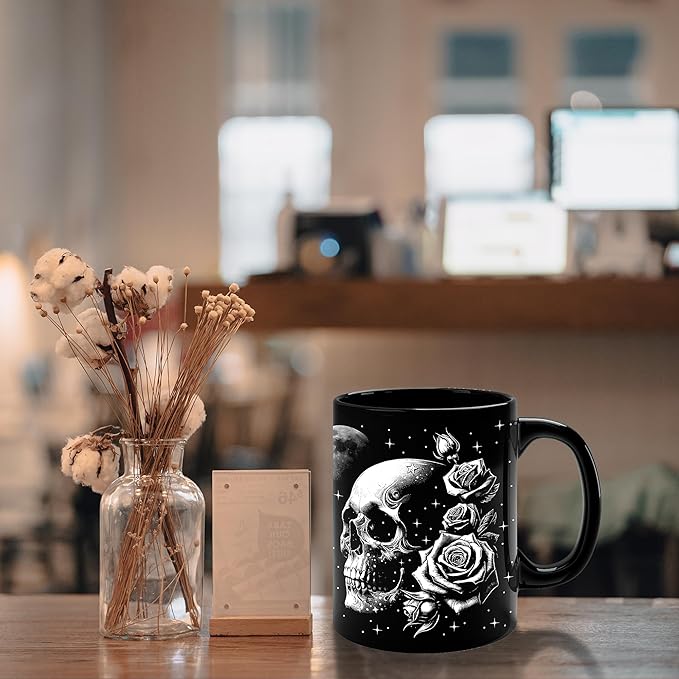 Roses And Skull Mug 11Oz Goth Gifts for Women Skull Gifts for Women Witchy Home Decor Halloween Mug - Goth Decor Gothic Cup Halloween Decorations
