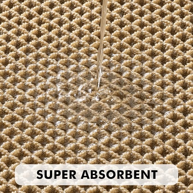 MIULEE Set of 2 Waffle Bathroom Rugs, Boho Bath Rug Super Absorbent, Non Slip Washable Ultra Soft Rubber Backed Shower Bath Mats for Floor, Tub, Shower, Bordered Design, Brown, 17"x24"+18"x30"