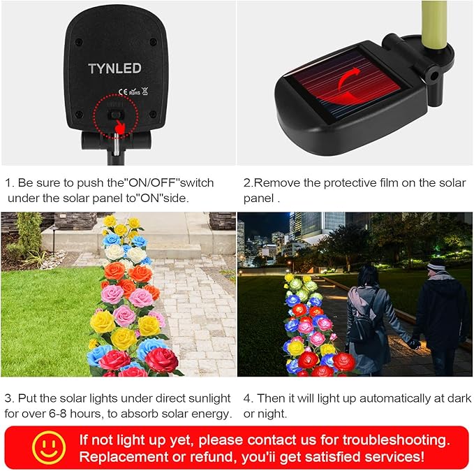 TYNLED Outdoor Solar Garden Stake Lights,Upgraded LED Solar Powered Light with 6 Rose Flowers, Waterproof Solar Decorative Lights for Patio Pathway Courtyard Garden Lawn