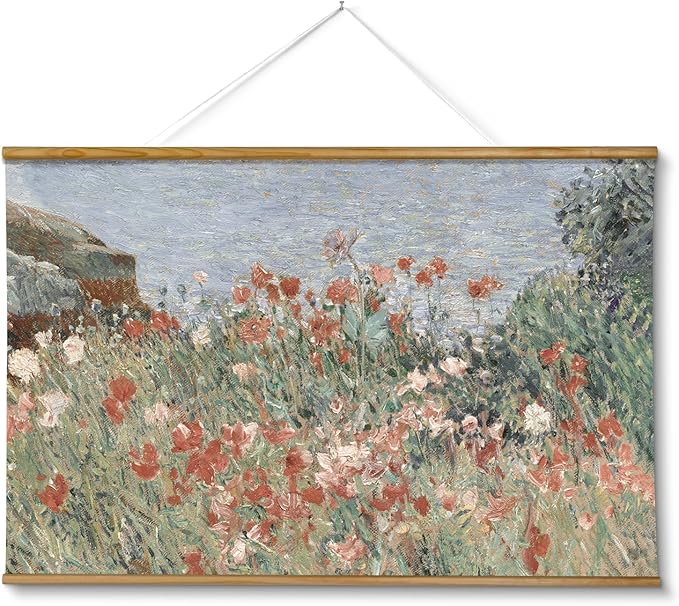 ARPEOTCY Extra Large Vintage Framed Wall Art, 36x54 Inch Retro Seaside Wildflower Hanging Framed Canvas Print Artwork, Rustic Landscape Living Room Decor, Farmhouse Above Bed Wall Decor