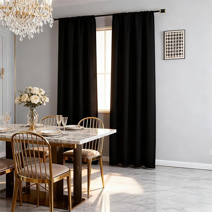 IGEMAEVE Black Blackout Curtains 96 Inch Length 2 Panels Set, Rod Pocket Energy
