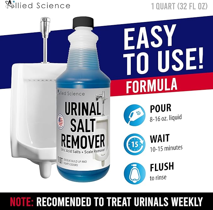 Urinal Salt, Calcium and Mineral Scale Remover - Eliminates Urine Odor, Destroys Uric Acid Salt, Deposit Buildup - 32 FL OZ, 4 BOTTLES