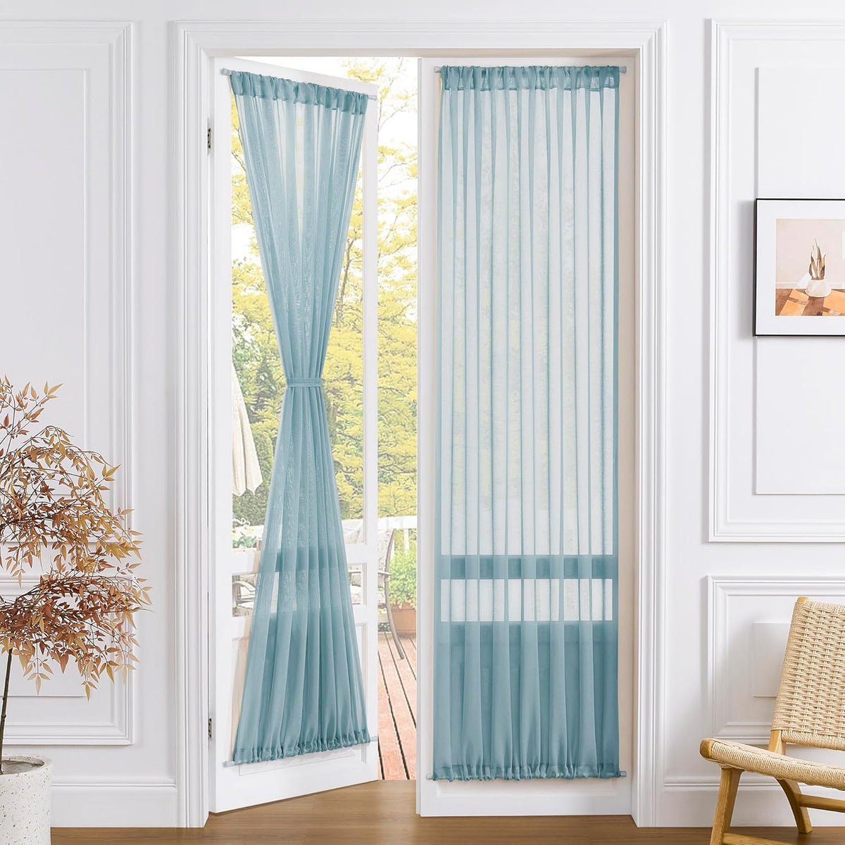 Tollpiz Sheer Door Curtain Closet Linen Textured Curtains Sheer Doorway Light Filtering Voile Patio Door Rod Pocket Curtain French Door, 54 x 72 inches Long, Dusty Blue, Set of 1 Panel