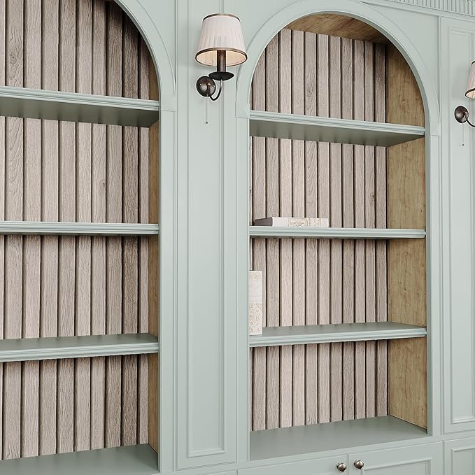 VEELIKE Rustic Grey Oak Wood Slat Wallpaper Peel and Stick Faux Wood Panel Wall