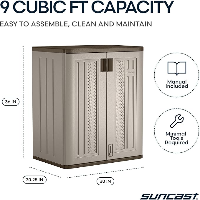 Suncast 36" Resin Base Garage Storage Cabinet, Platinum, Made in the USA