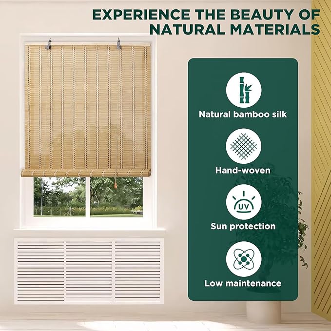Bamboo Blinds for Interior Windows, Custom Roller Shades for Indoor Window and