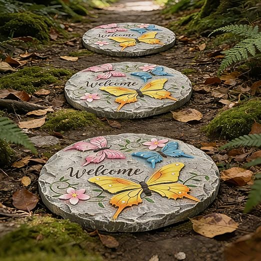 Butterfly Garden Stepping Stones Outdoor - Decorative Cement Pathway Pavers with 3D Butterfly Design Lawn Garden Décor Unique Gardening Gift for Grandma 0.75 * 10 * 10 Inch