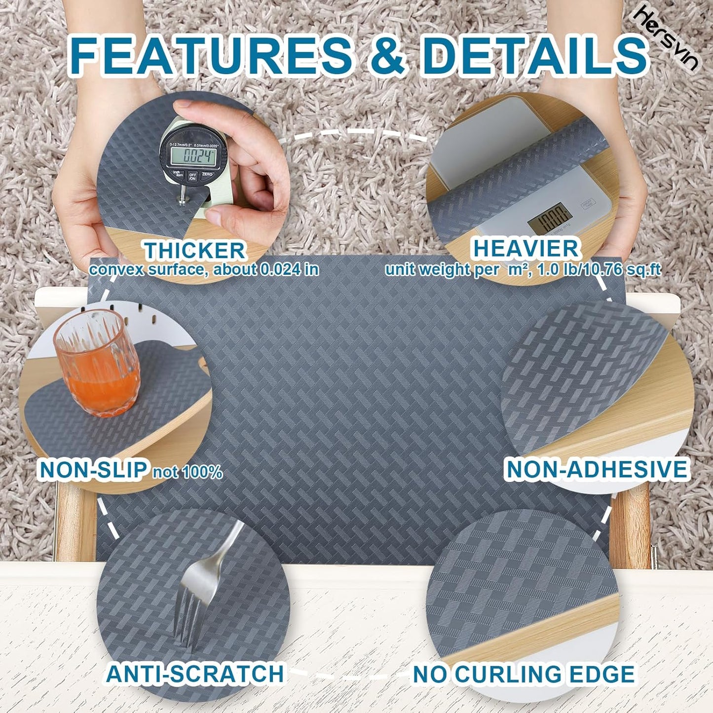 Shelf Liners 24 in x 20 ft EVA Drawer Mats, Non-Adhesive Cupboard Pad, Kitchen Cabinet Lining Fridge Cushion (Gray Crossed Stripe, 61x610cm)