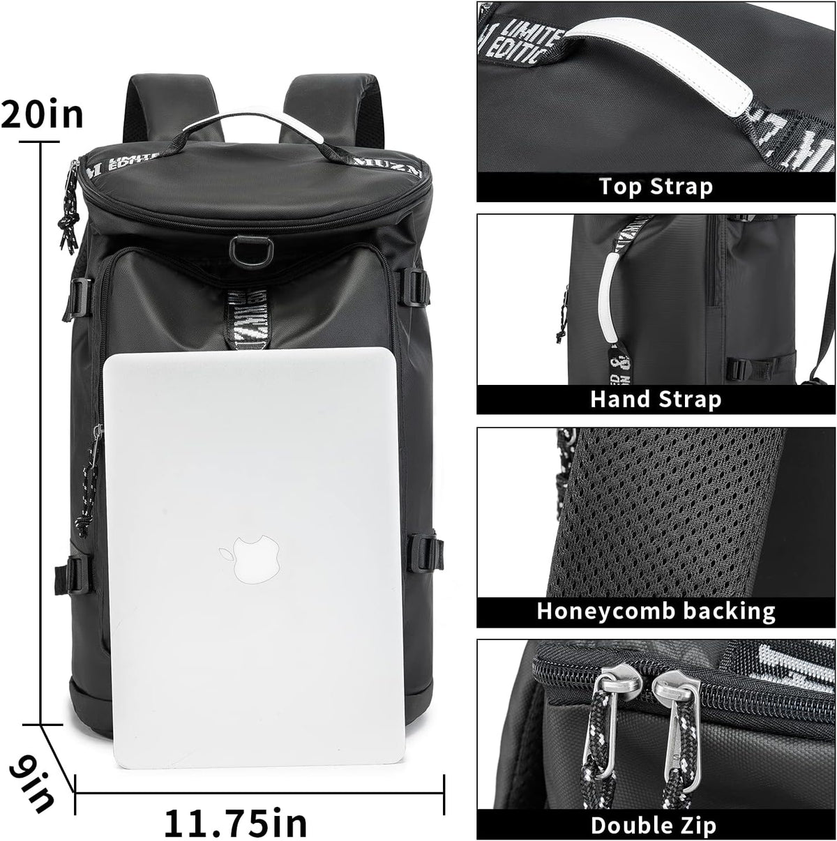 Skiennix Gym Duffle Bag - Waterproof 40L Large Capacity Backpack for Hiking & Travel | Black