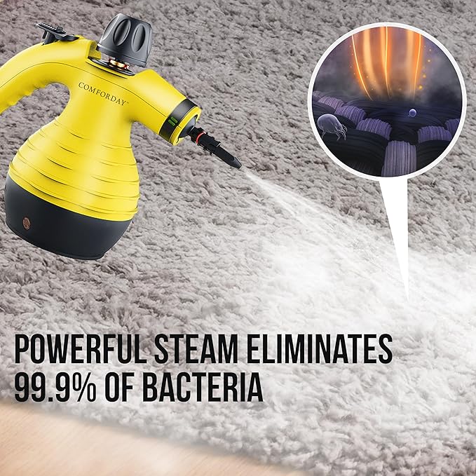 Comforday Multi-Purpose Handheld Pressurized Steam Cleaner with 9-Piece Accessories, Perfect for Stain Removal, Curtains, Car Seats, Floor, Carpet, Window Cleaning