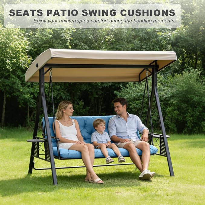 Porch Swing Cushions,Outdoor Cushions 3 Seater Replacement with Backrest, Waterproof Thickened Bench Cushion with Ties for Porch, Patio,Outdoor, Backyard and Garden (Sky Blue 60 * 40 in)