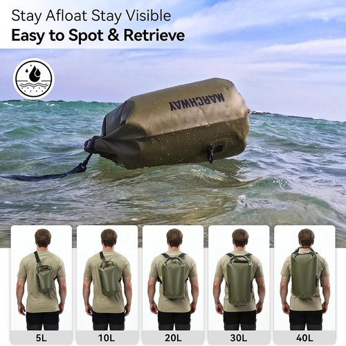 MARCHWAY Waterproof Dry Bag Backpack - Keeps Gear Dry for Kayaking, Camping & Hiking | 5L/10L/20L/30L/40L