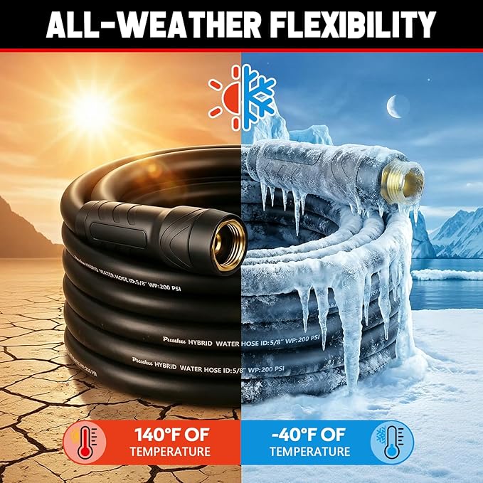 Garden Hose 75ft x 5/8", NON-EXPANDABLE Heavy Duty Premium Flexible Water Hose, No Kink, Leakproof, Lightweight Hybrid Hose with Male to Female Fittings for Household、Backyard