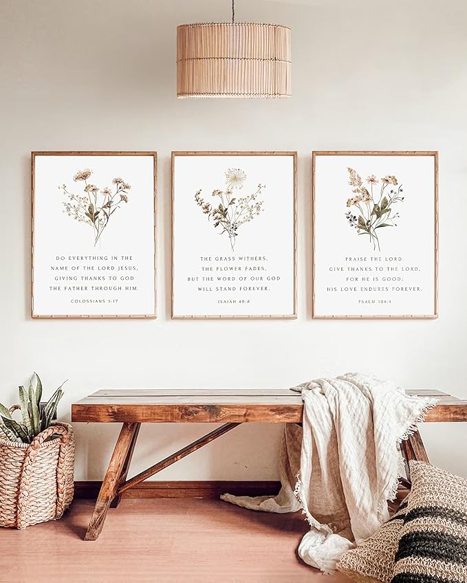 Wildflower Bible Floral Canvas Wall Art Christian Verses Floral Paintings Pictures Wall Decor Botanical Scripture Room Posters Prints for Bedroom Living Room Office Christian Scene Home Decorate