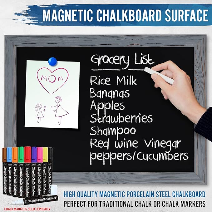 Rustic Grey Magnetic Wall Chalkboard, Large Size 18" x 24", Framed Chalkboard