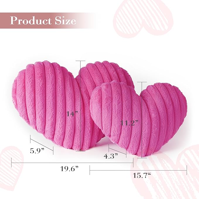 AELS Heart Shaped Pillow, Set of 2, Heart Decorative Throw Pillows, Faux Fur Love Pillows 20 & 16 Inches, Valentines Day Cute Decorations, Wedding Decor, Living Room Bedroom Nursery Decor, Hot Pink