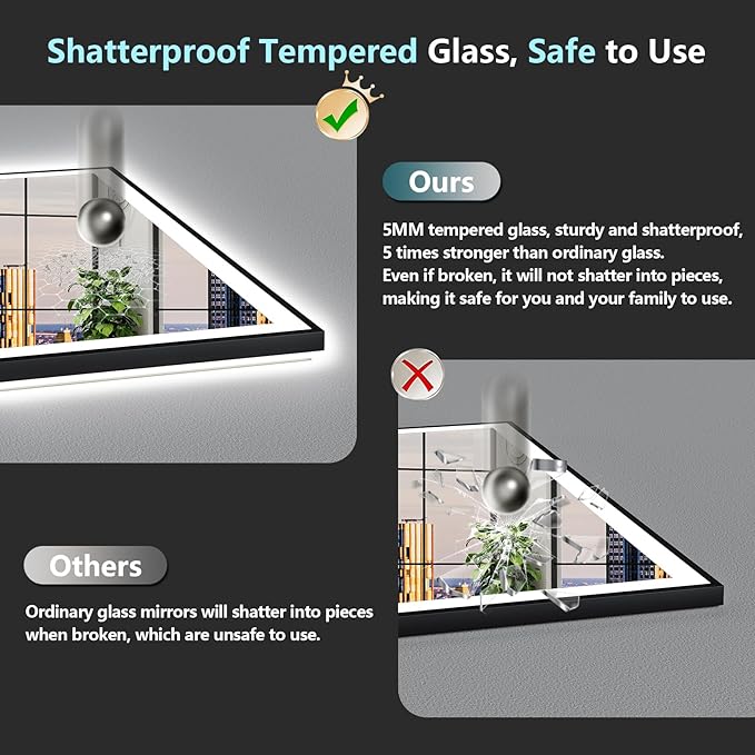 84x40 Black Framed LED Bathroom Mirror