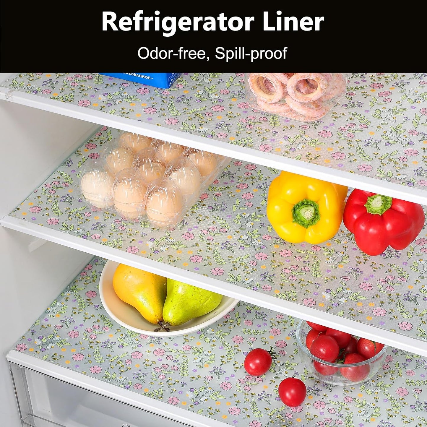 INNOLITES Non-Slip Shelf Liner – Cabinet & Drawer Liner Non-Adhesive – Waterproof Oil-Proof – Durable EVA with Floral for Kitchen Cabinets Refrigerator – BPA-Free, Easy to Cut 17.7" x 360"