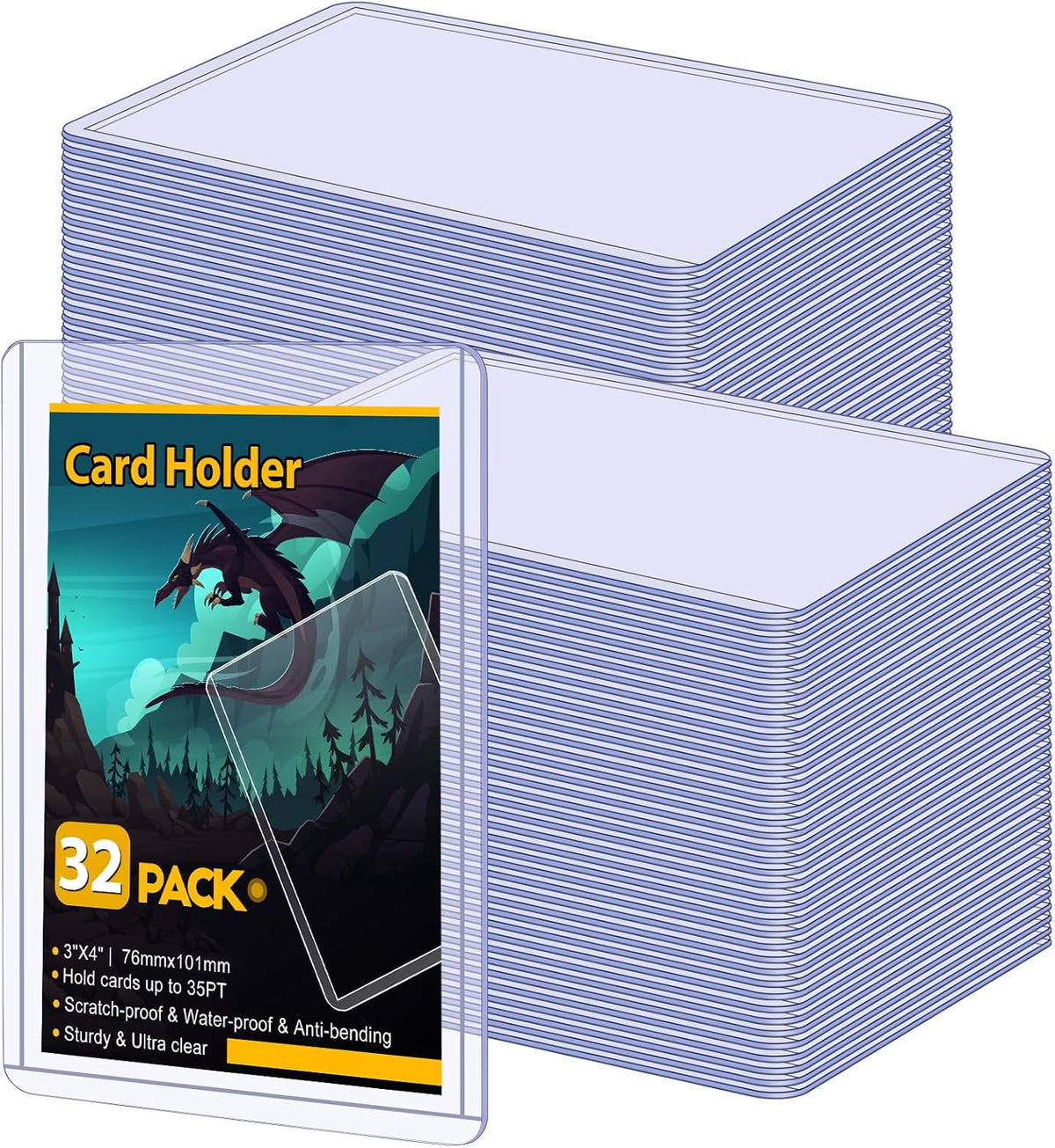 Sooez 35PT Card Sleeves - Rigid Hard Plastic Protectors for Baseball & Trading Cards | 3" x 4" Size