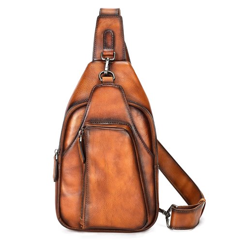 Womens Vintage Leather Sling Bag Crossbody Bag for Women with Metal Buckle, Adjustable Leather Shoulder Strap