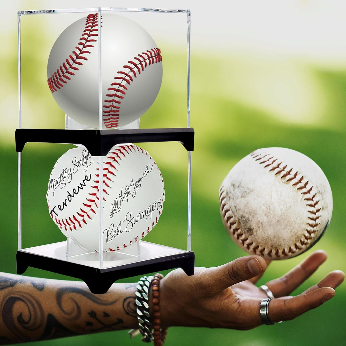 Skiennix Baseball Display Case - UV Protected Acrylic Boxes for 4 Baseballs with Base