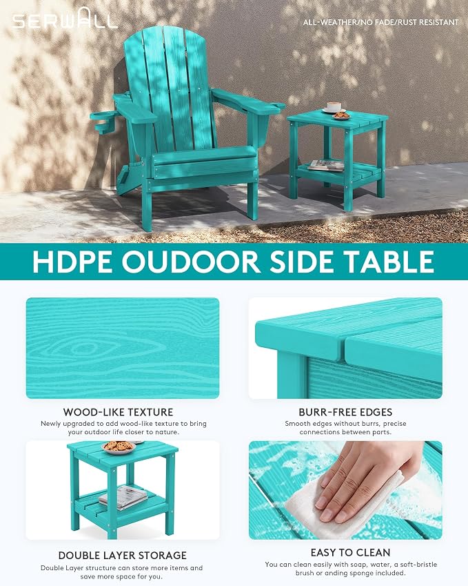 SERWALL 2-Tier HDPE Outdoor Side Table, Weatherproof Rectangular Adirondack Side Table, Aruba