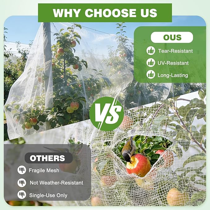 Garden Netting Pest Barrier, 10 X 50FT Insect Netting for Garden Raised Beds, Garden Mesh Netting Bug Netting Row Cover for Vegetables, Fruit Trees, Blueberry Bushes