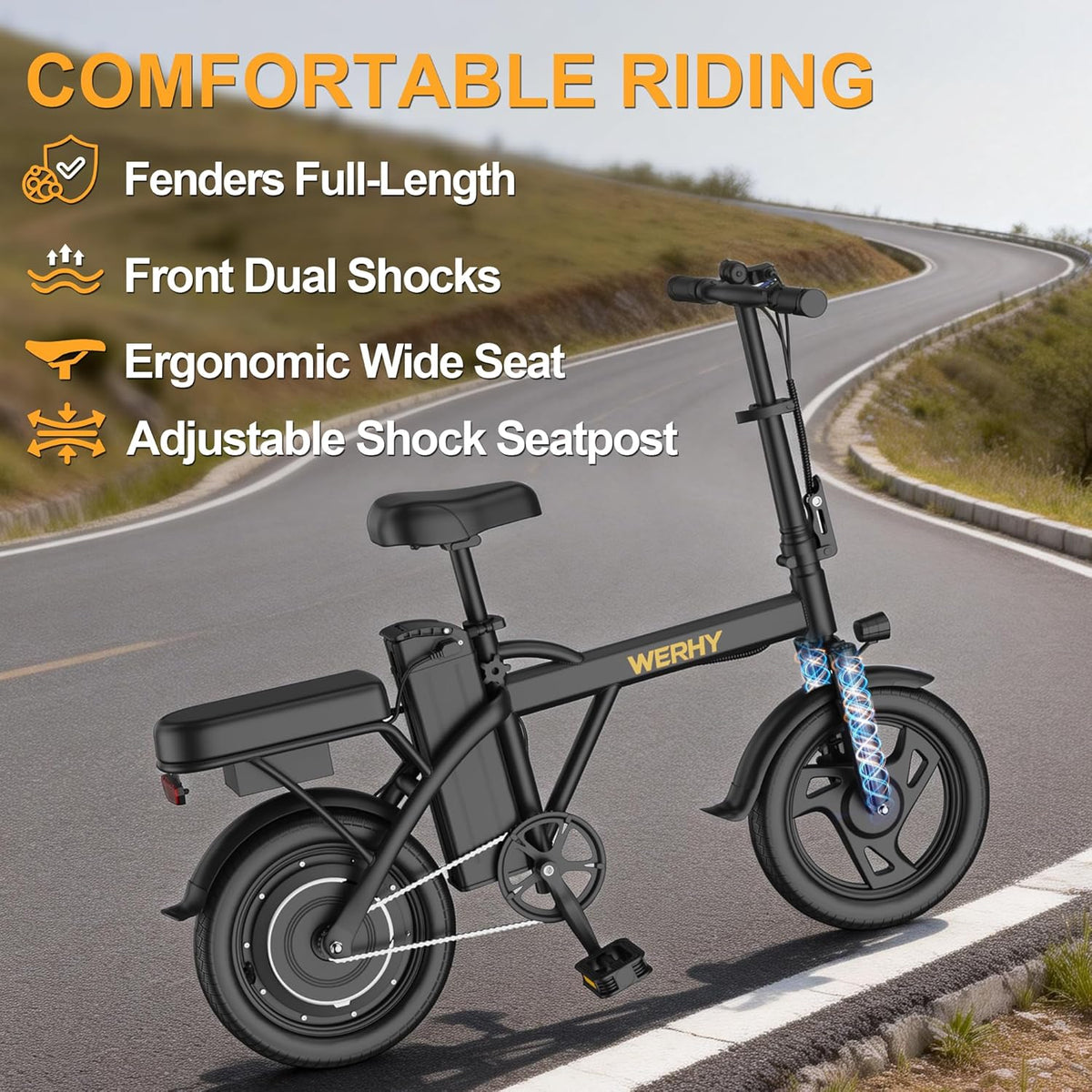 WERHY Electric Bike - 500W Motor, 22 MPH Max Speed, Folding Design, 14" Wheels, Up to 50 Miles Range