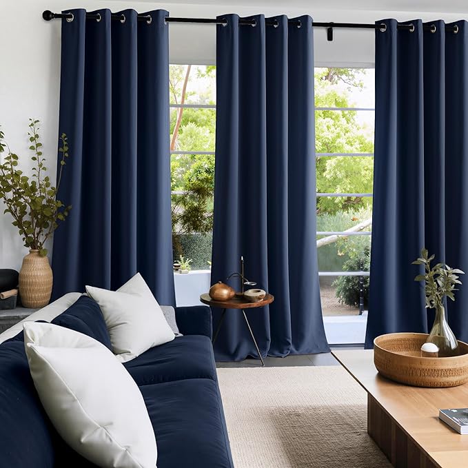NICETOWN Navy Blue Blackout Draperies Heat Insulated Curtain 95 inch