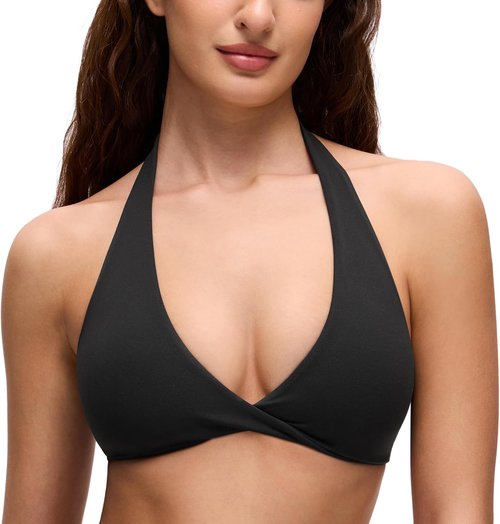 CRZ YOGA Sports Bra - Butterluxe Double Lined Halter Top with Deep V Neck & Open Back - Non-Padded