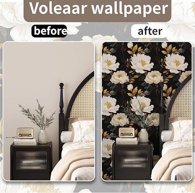 Extra Long Dark Floral Peel and Stick Wallpaper, 17.5In x 393In Vintage Big