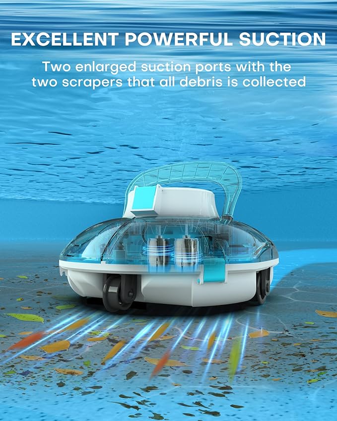 (2026 Upgrade) Cordless Robotic Pool Cleaner, Lasts 80 Min, Automatic Vacuum for Above-Ground Pools up to 645 Sq.ft,Portable, Self-Parking (Transparent Blue)