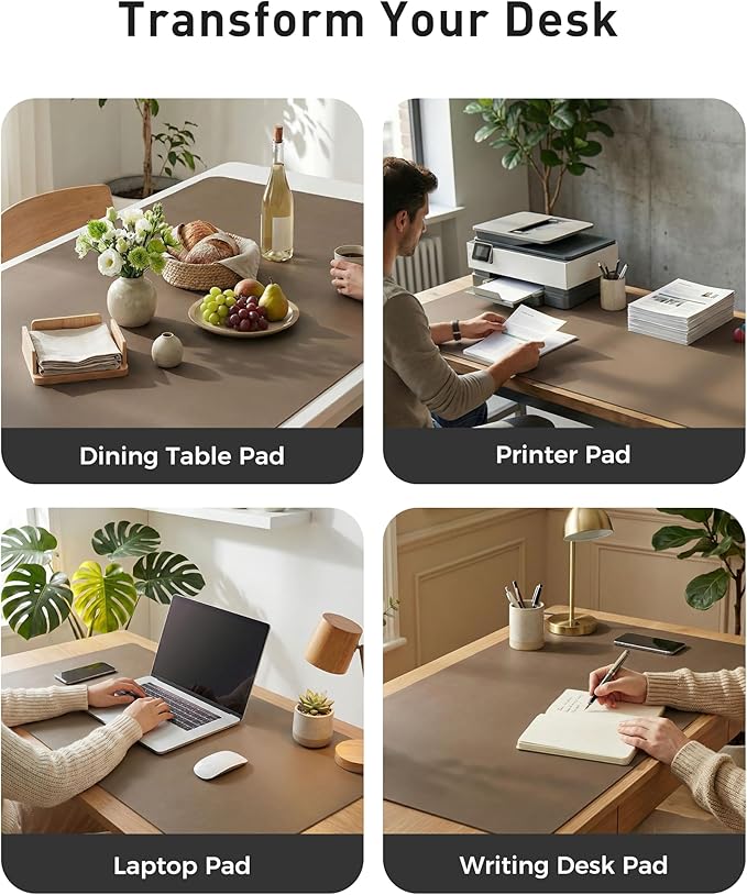 Aothia Faux Leather Desk Mat - Large Mouse Pad, Non-Slip PU Leather Blotter, Waterproof Writing Surface for Office and Home (Coffee, 40" x 24")