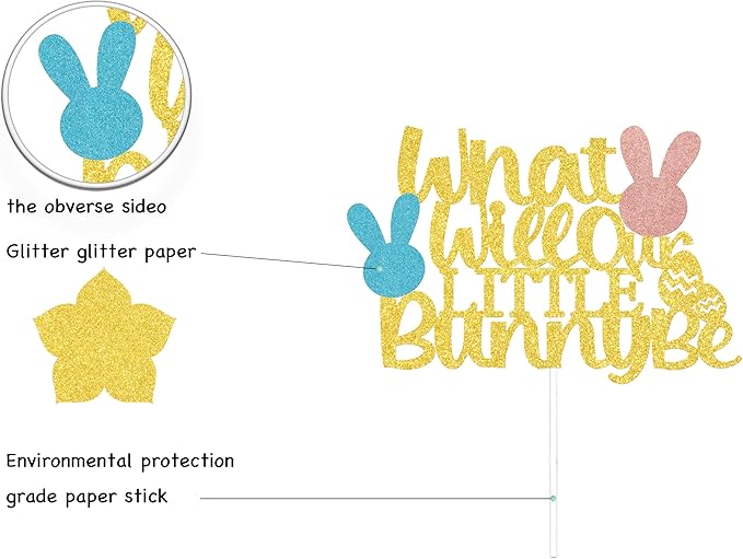 What Will Our Little Bunny Be Cake Topper, Bunny Baby Shower Decorations, Easter Theme General Reveal Party Cake Decoration, A Little Bunny is on the Way Baby Shower Supplies Gold Blue & Rose Gold