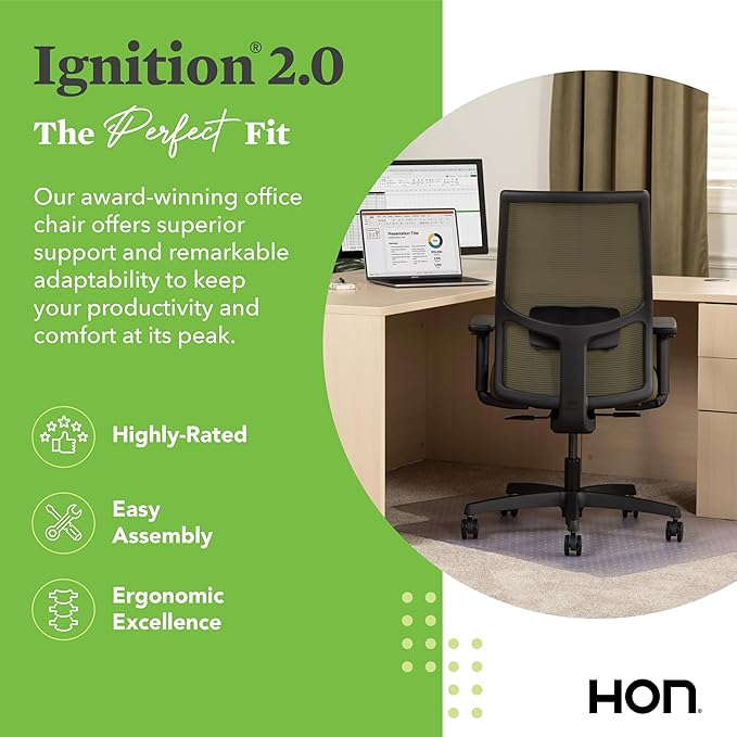 HON Ignition 2.0 Mid Back Task Chair, Spectrum Mesh, Standard Synchro-Tilt Control, Office Chair with Lumbar Support, Height and Width Adjustable Arms, Black Frame, Quicksand