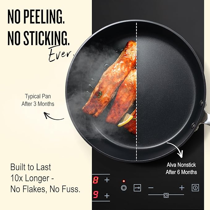Alva Maestro 10-Piece Stainless Steel Cookware Set – PFAS/PFOA/PTFE-Free, Non-Toxic Nonstick – Induction & Oven Safe, Even-Heat Technology, Easy to Clean Professional Pots & Pans